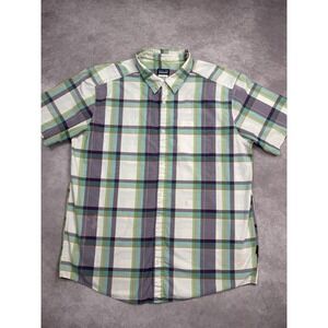 Patagonia Shirt Mens Large Green Blue Plaid Organic Cotton Short Sleeve‎ Casual